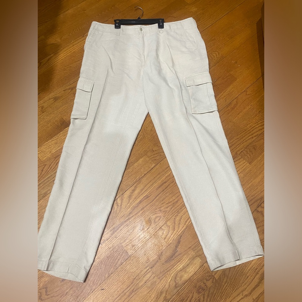 Men’s Tommy Bahama Relax Tan linen Silk Blend Cargo Pants Sz 44